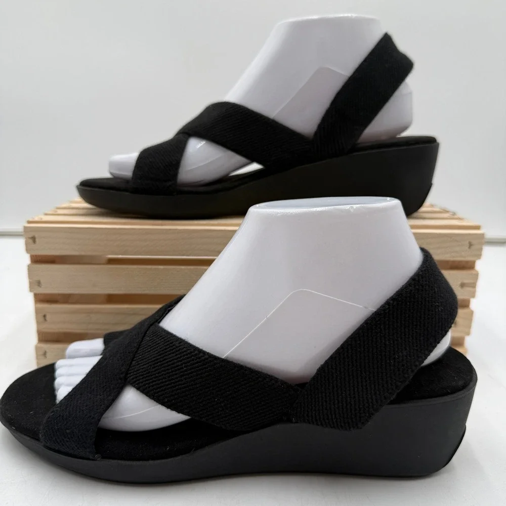 Aerosoles Wedge Sandals Ilona Crisscross Elastic Straps Black Womens Size 8